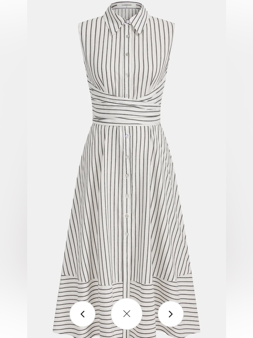 NWT Commense Striped Collared Sleeveless Tie Waist Midi Dress - Picture 2 of 7